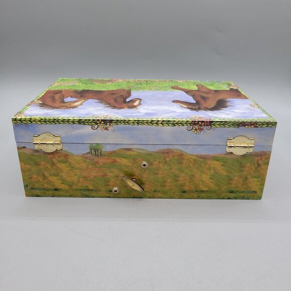Horse Musical Jewelry Box Drawers Lid Mirror Rotating Horse Enchantmints Prairie - Picture 7 of 10
